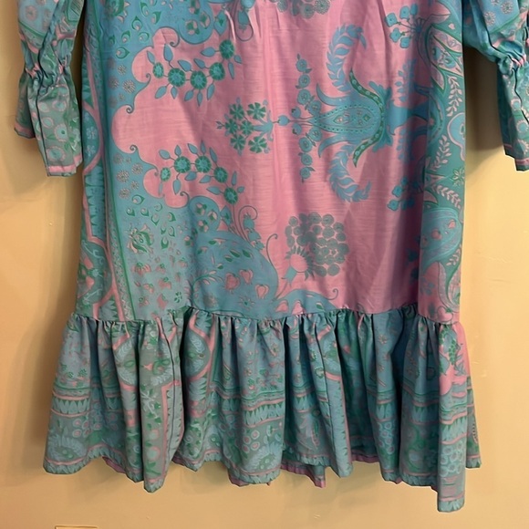 Hungry Palette Silk Screen Print Dress 70s Peasant Paisley Floral Dress Size S - Picture 11 of 16